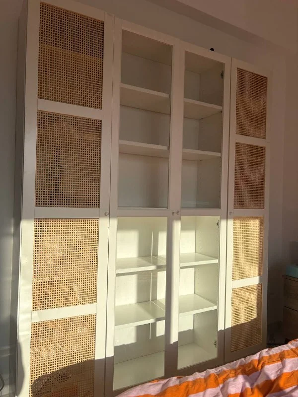 White Cabinet with Glass and Cane Doors