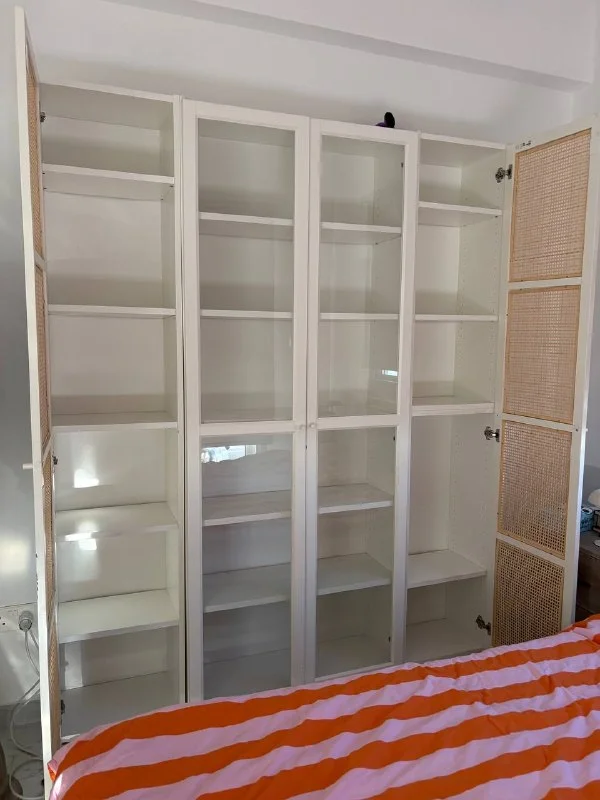White Cabinet with Glass and Cane Doors